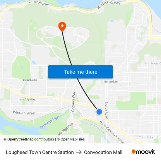 Lougheed Town Centre Station to Convocation Mall map