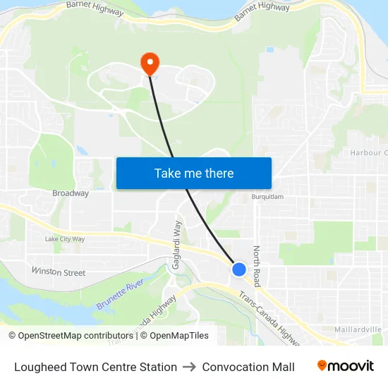 Lougheed Town Centre Station to Convocation Mall map