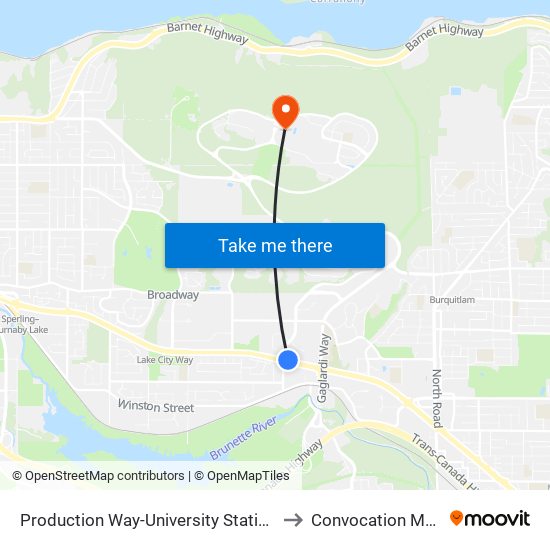Production Way-University Station to Convocation Mall map