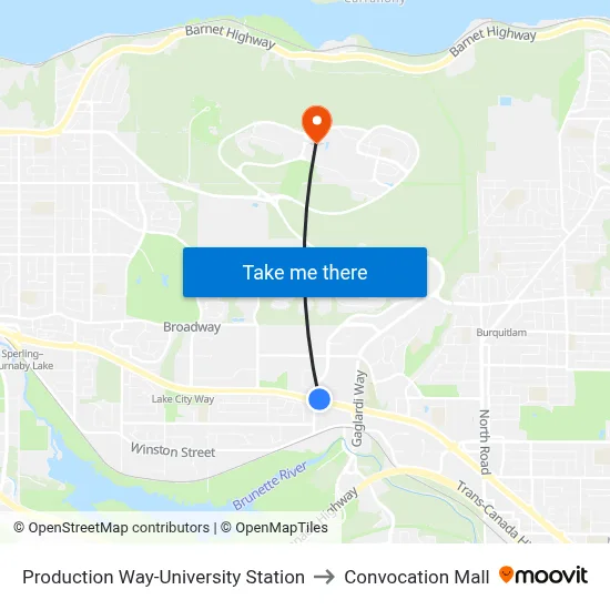 Production Way-University Station to Convocation Mall map