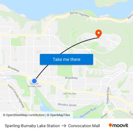 Sperling-Burnaby Lake Station to Convocation Mall map