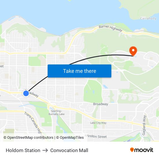 Holdom Station to Convocation Mall map