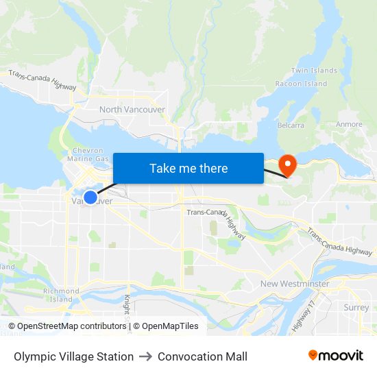 Olympic Village Station to Convocation Mall map