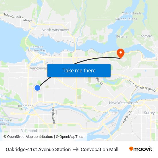 Oakridge-41st Avenue Station to Convocation Mall map