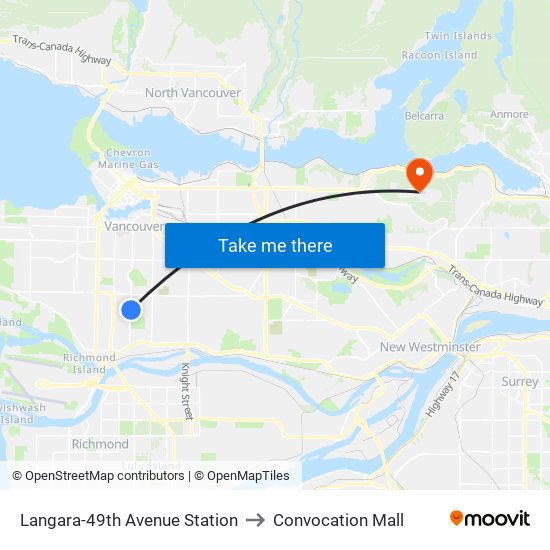 Langara-49th Avenue Station to Convocation Mall map