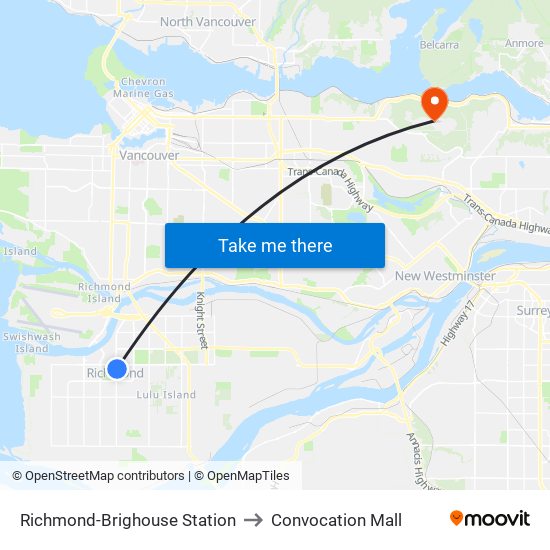 Richmond-Brighouse Station to Convocation Mall map