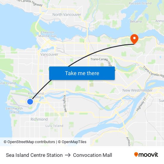 Sea Island Centre Station to Convocation Mall map
