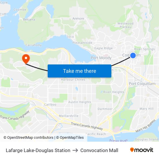Lafarge Lake-Douglas Station to Convocation Mall map