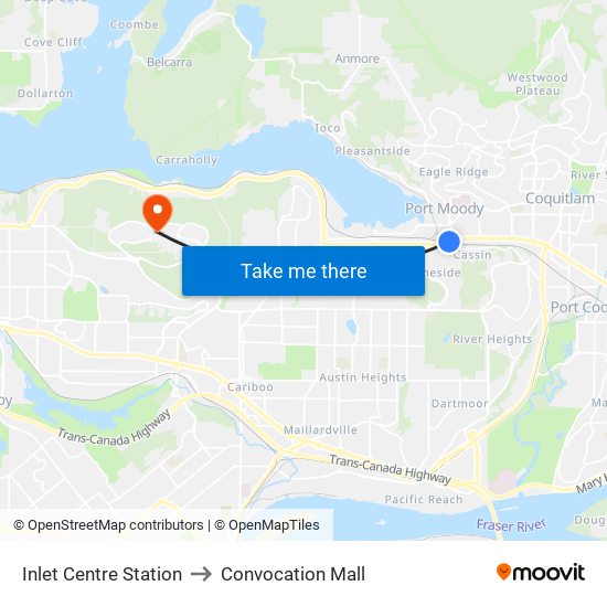 Inlet Centre Station to Convocation Mall map