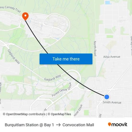 Burquitlam Station @ Bay 1 to Convocation Mall map
