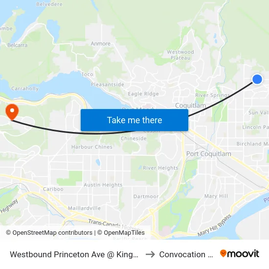 Westbound Princeton Ave @ Kingston St to Convocation Mall map