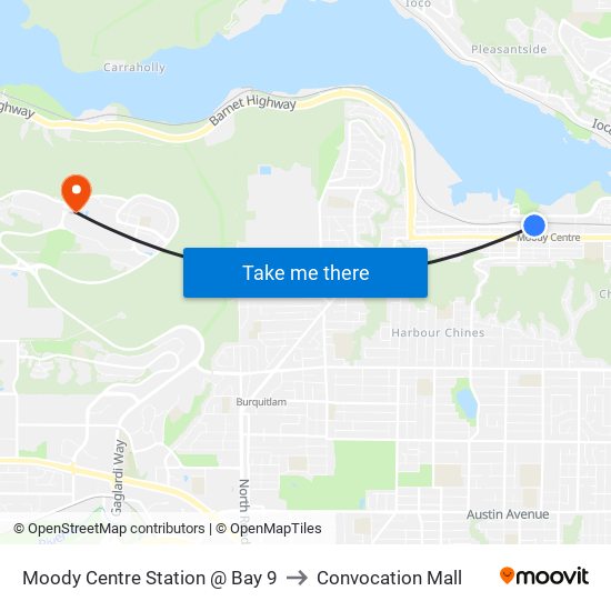 Moody Centre Station @ Bay 9 to Convocation Mall map