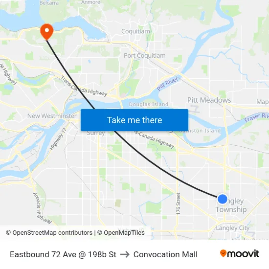 Eastbound 72 Ave @ 198b St to Convocation Mall map