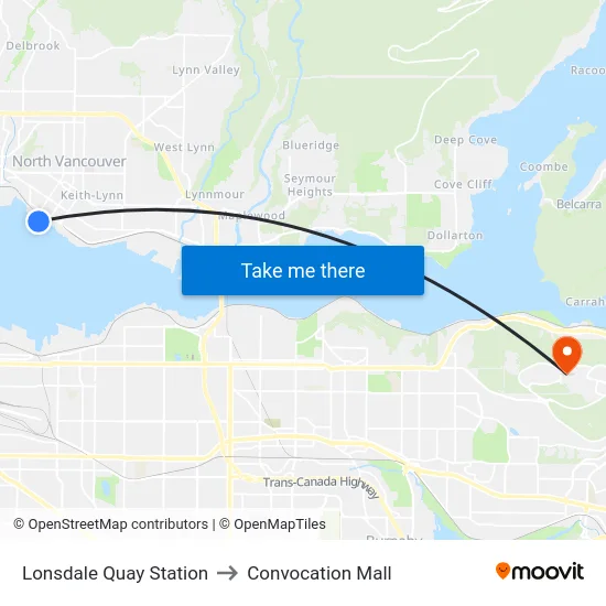 Lonsdale Quay Station to Convocation Mall map