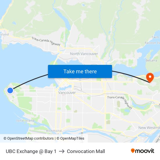 UBC Exchange @ Bay 1 to Convocation Mall map