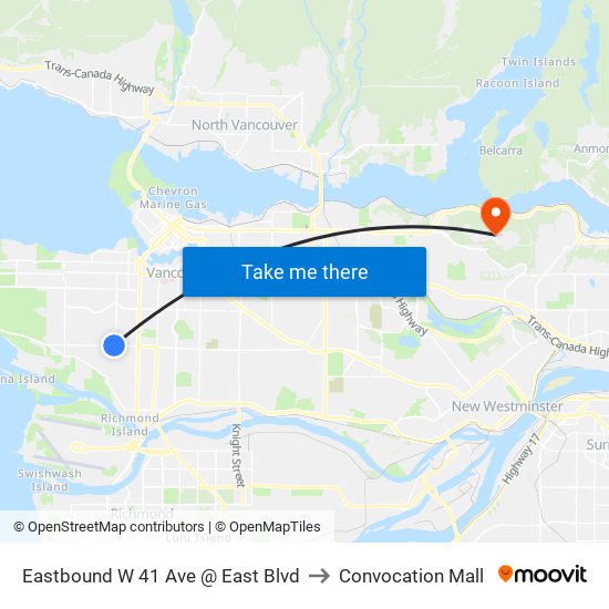 Eastbound W 41 Ave @ East Blvd to Convocation Mall map