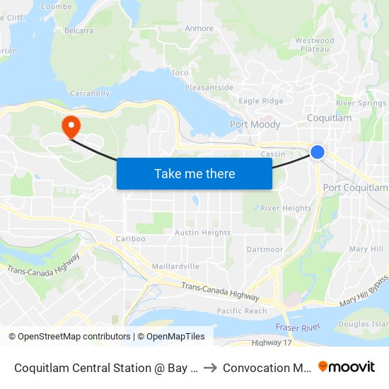 Coquitlam Central Station @ Bay 14 to Convocation Mall map