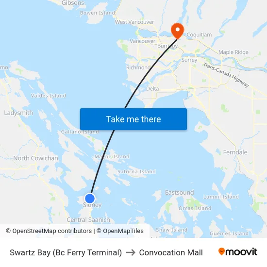 Swartz Bay (Bc Ferry Terminal) to Convocation Mall map