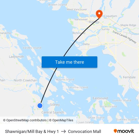 Shawnigan/Mill Bay & Hwy 1 to Convocation Mall map