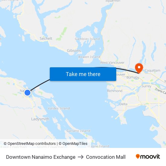 Downtown Nanaimo Exchange to Convocation Mall map