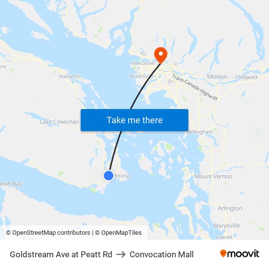 Goldstream Ave at Peatt Rd to Convocation Mall map