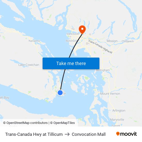 Trans-Canada Hwy at Tillicum to Convocation Mall map