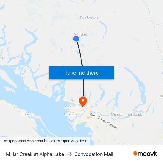 Millar Creek at Alpha Lake to Convocation Mall map