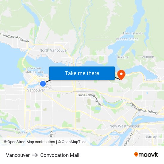 Vancouver to Convocation Mall map
