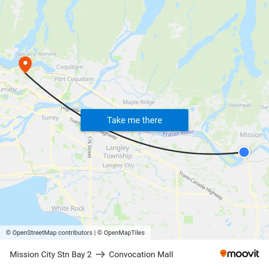 Mission City Stn Bay 2 to Convocation Mall map