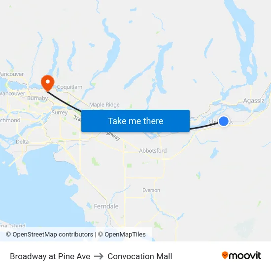 Broadway at Pine Ave to Convocation Mall map