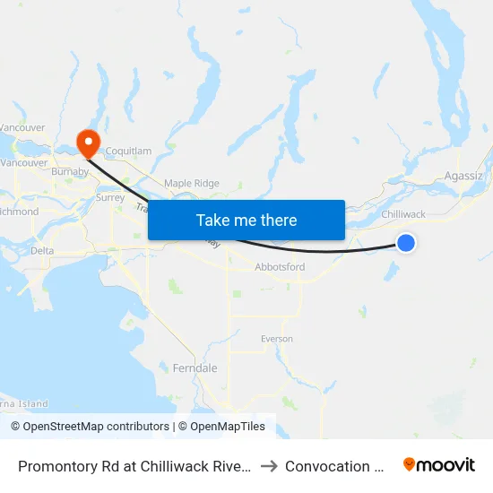 Promontory Rd at Chilliwack River Rd to Convocation Mall map