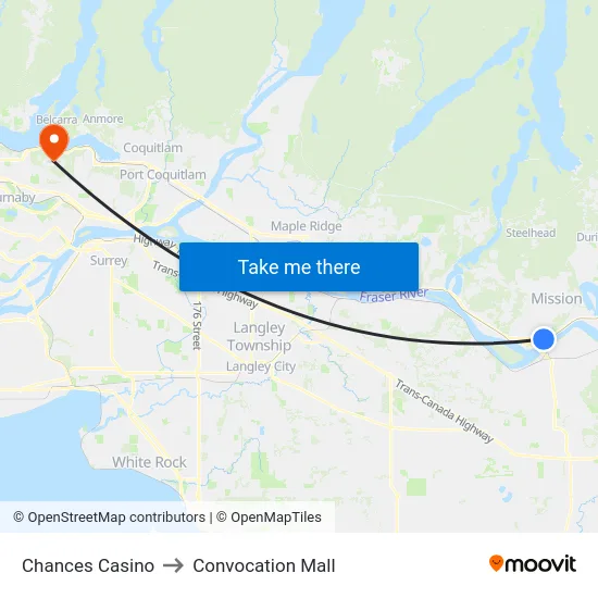 Chances Casino to Convocation Mall map