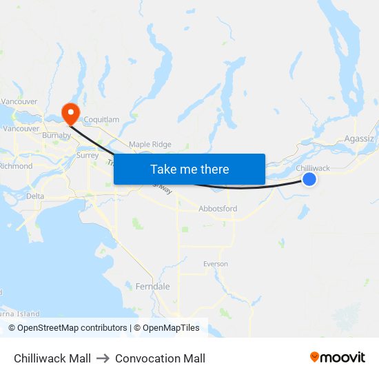 Chilliwack Mall to Convocation Mall map