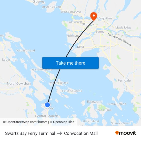 Swartz Bay Ferry Terminal to Convocation Mall map