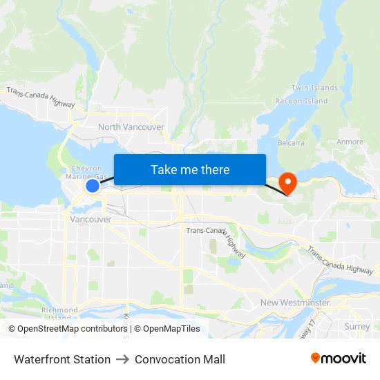 Waterfront Station to Convocation Mall map