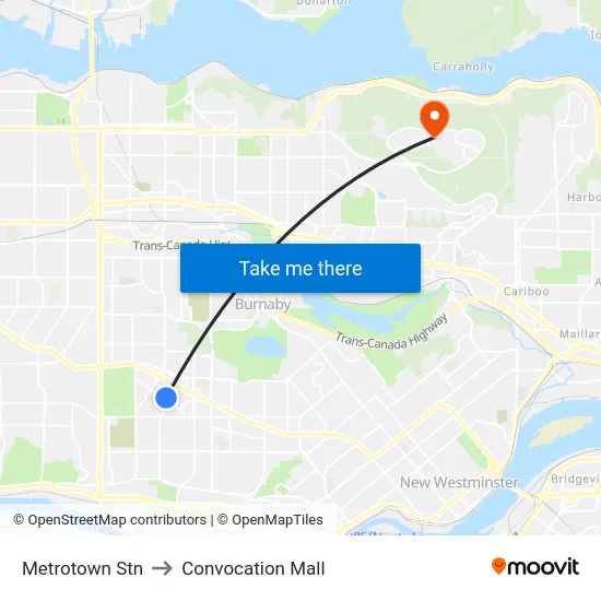 Metrotown Stn to Convocation Mall map