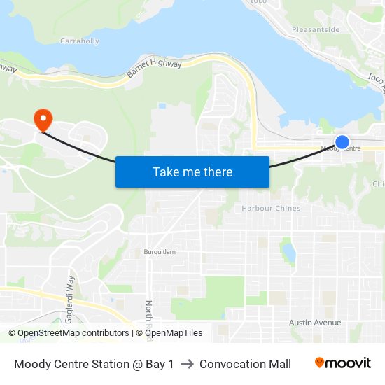 Moody Centre Station @ Bay 1 to Convocation Mall map