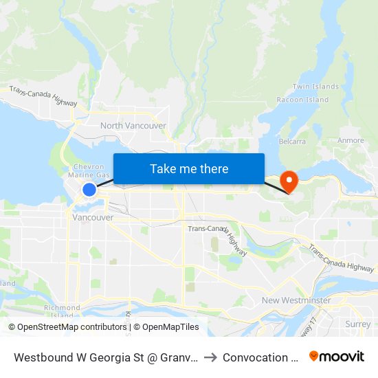 Westbound W Georgia St @ Granville St to Convocation Mall map