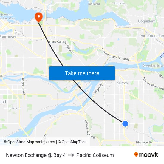 Newton Exchange @ Bay 4 to Pacific Coliseum map