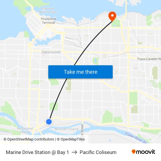 Marine Drive Station @ Bay 1 to Pacific Coliseum map