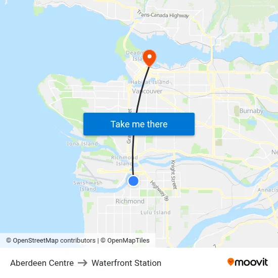 Aberdeen Centre to Waterfront Station map