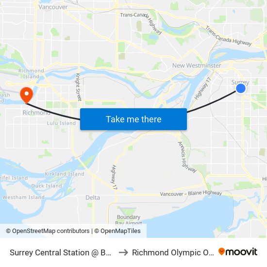 Surrey Central Station @ Bay 8 to Richmond Olympic Oval map