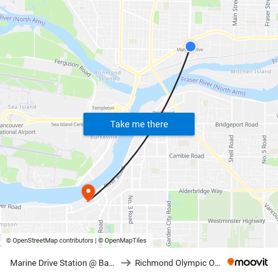 Marine Drive Station @ Bay 1 to Richmond Olympic Oval map