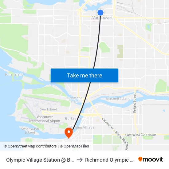 Olympic Village Station @ Bay 1 to Richmond Olympic Oval map