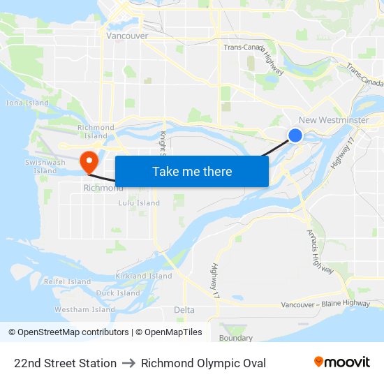 22nd Street Station to Richmond Olympic Oval map