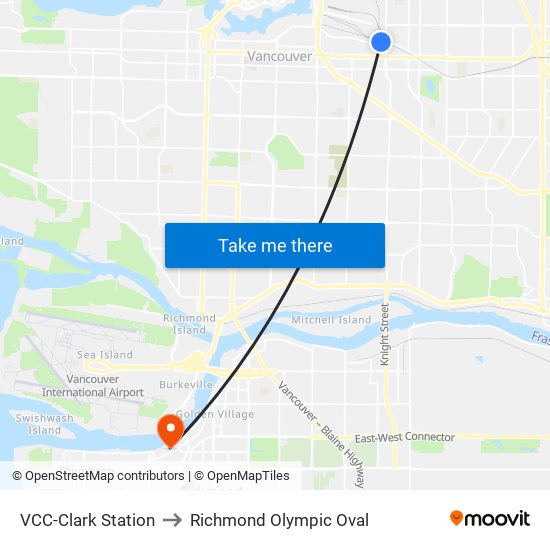 VCC-Clark Station to Richmond Olympic Oval map