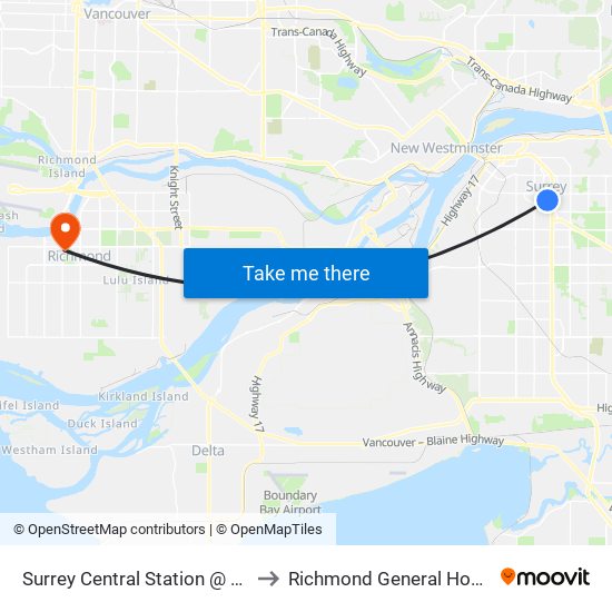 Surrey Central Station @ Bay 9 to Richmond General Hospital map