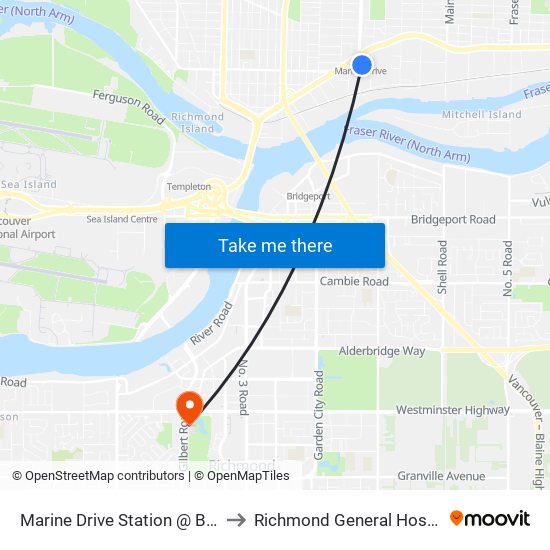 Marine Drive Station @ Bay 1 to Richmond General Hospital map