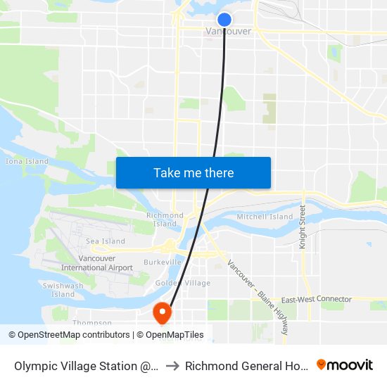 Olympic Village Station @ Bay 1 to Richmond General Hospital map
