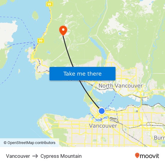 Vancouver to Cypress Mountain map